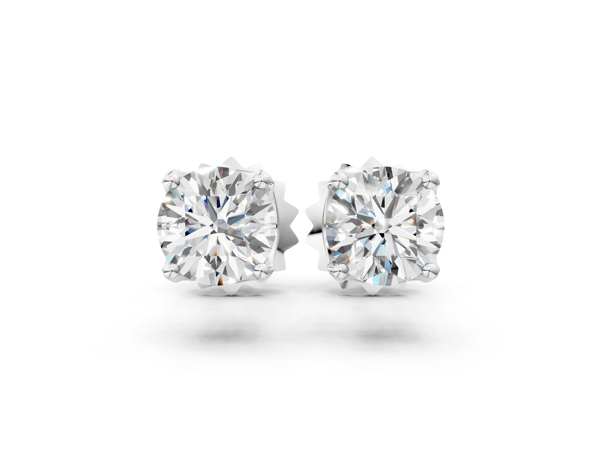Silver Round Solitaire Diamond Stud Earrings with Four-Prong Basket Setting_6
