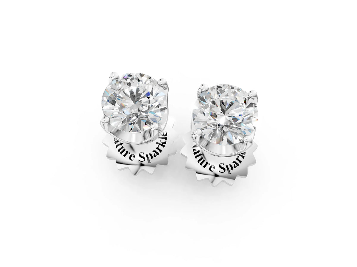 Silver Round Solitaire Diamond Stud Earrings with Four-Prong Basket Setting_7