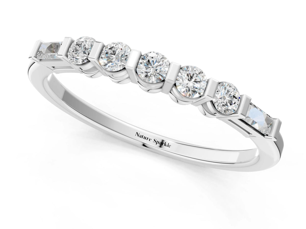 Silver Round and Baguette Diamond Prong Set Half-Eternity Band_13
