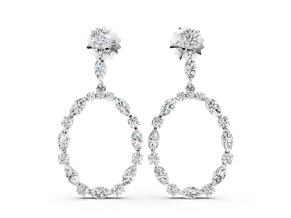 Silver Round and Marquise Diamond Open Oval Drop Earrings_2