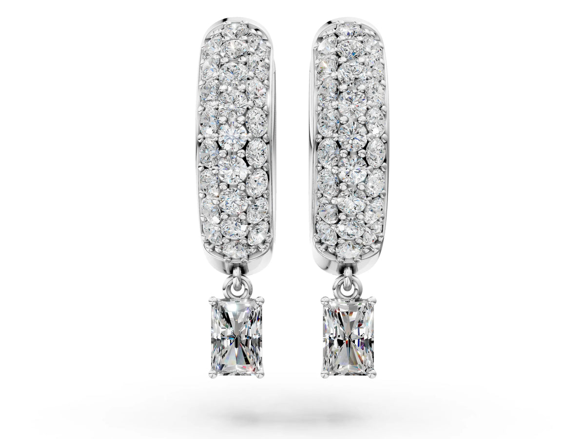 Silver Round and Radiant Diamond Huggie Hoop Earrings_4