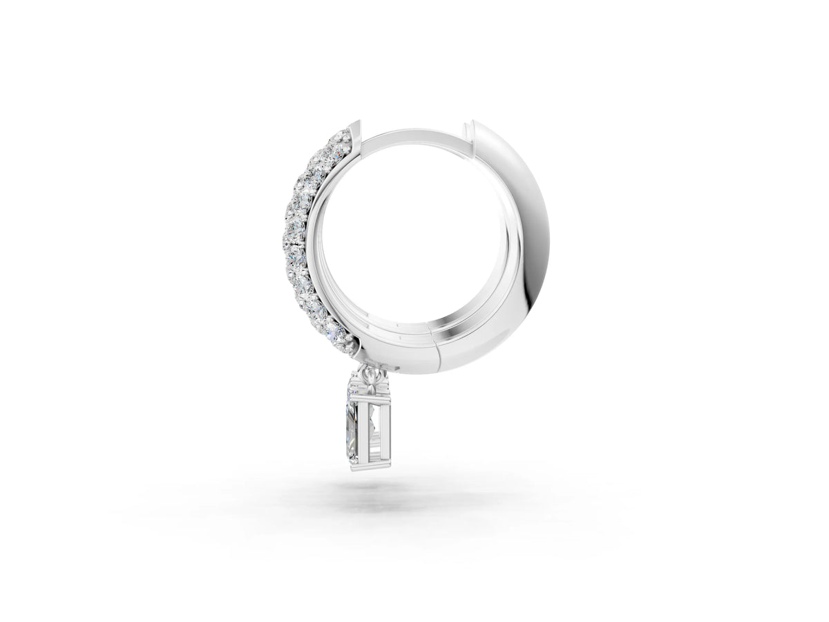 Silver Round and Radiant Diamond Huggie Hoop Earrings_5