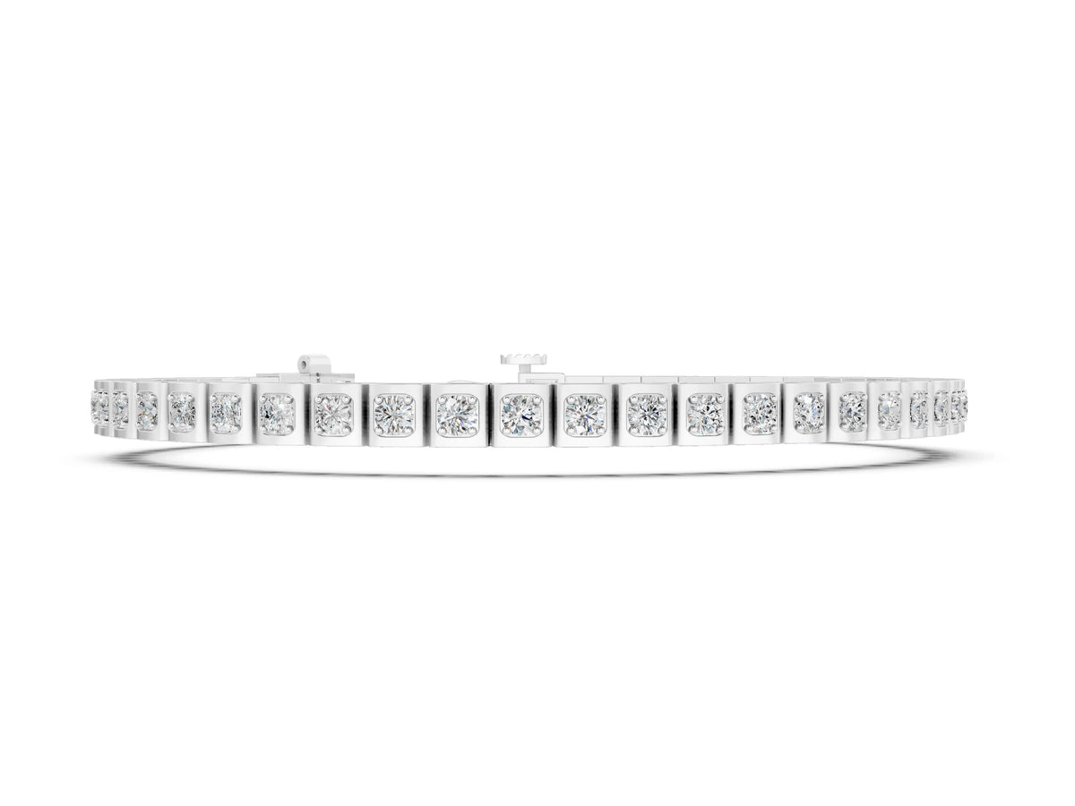 Silver Square Channel Set Round Diamond Tennis Bracelet_2