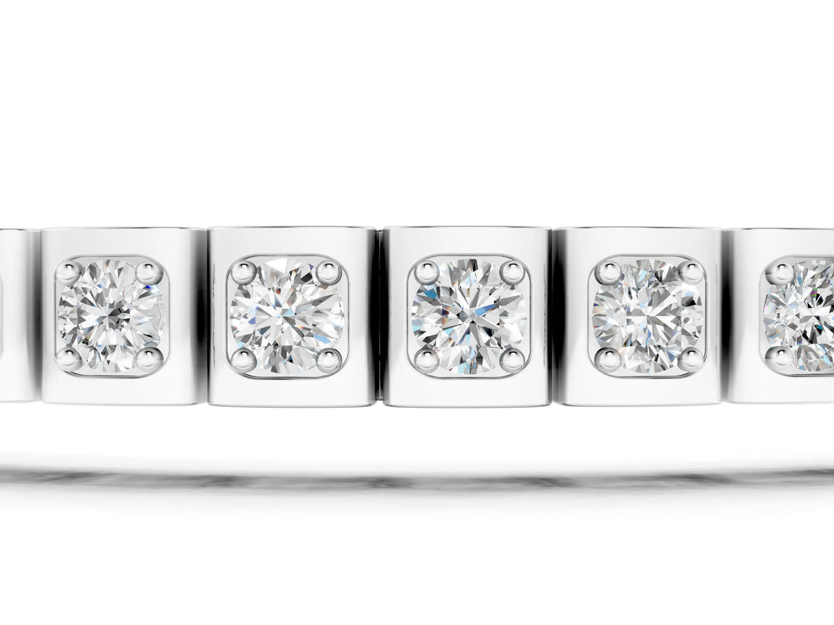 Silver Square Channel Set Round Diamond Tennis Bracelet_3