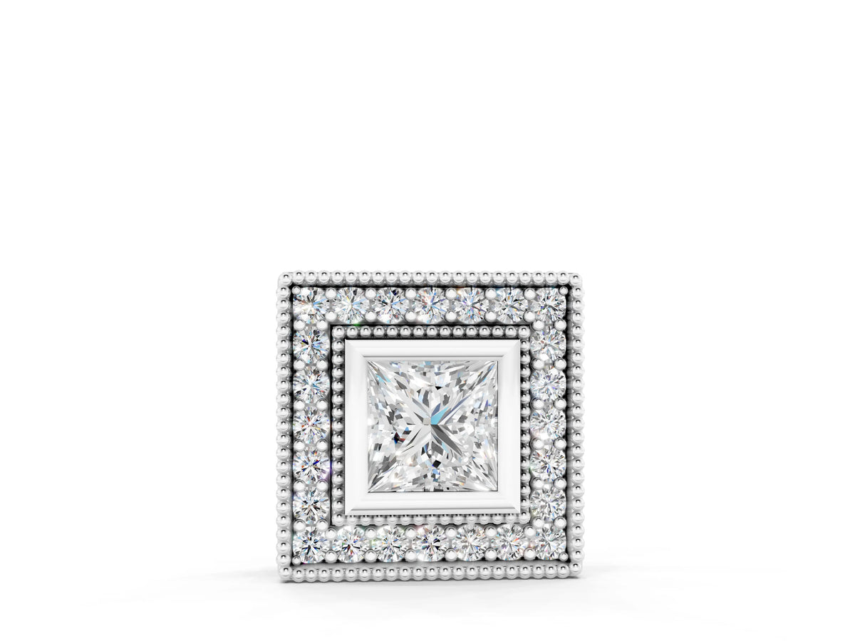 Silver Square Halo Princess Cut Pendant with Bezel Setting_2