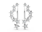 Silver Star Cluster Diamond Crescent Earrings with Round Cut Stones on a Curved Band and Prong Setting_2