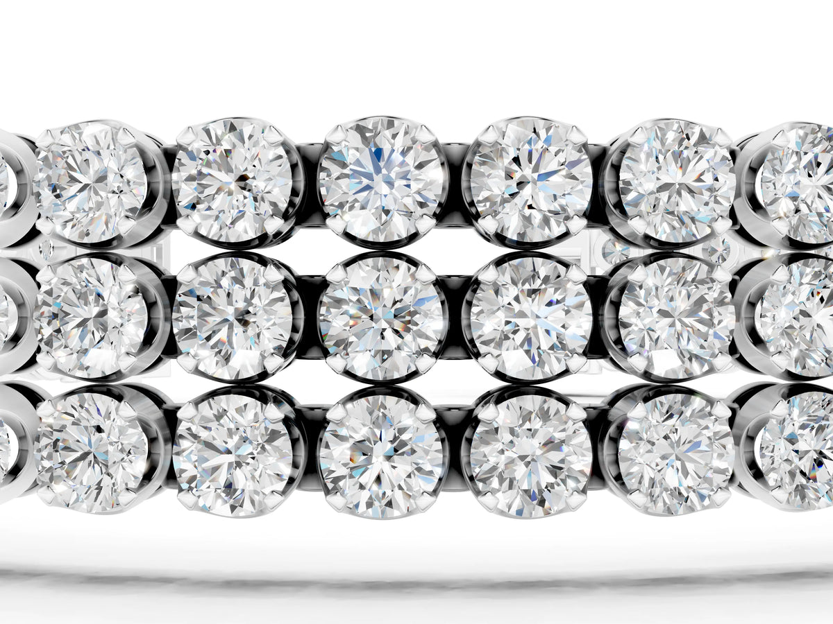 Silver Three-Row Round Diamond Tennis Bracelet with Bezel Setting_3