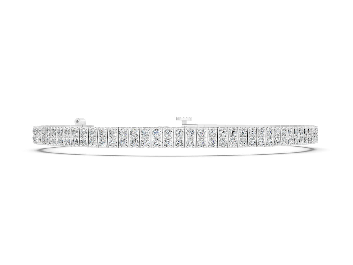 Silver Three-Row Round Diamond Tennis Bracelet with Prong Setting_2