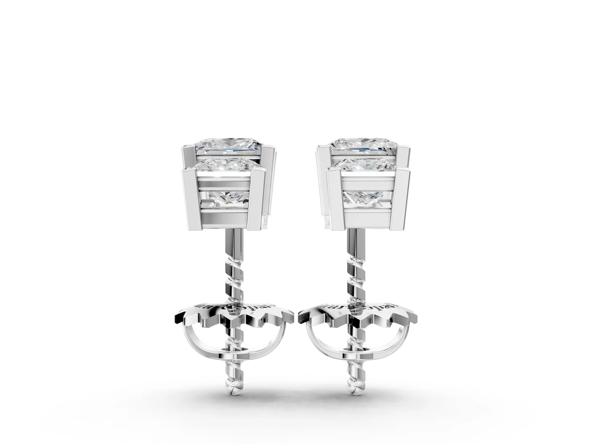 Silver Three-Stone Princess Cut Channel Set Earrings with Bar Prong Setting_2