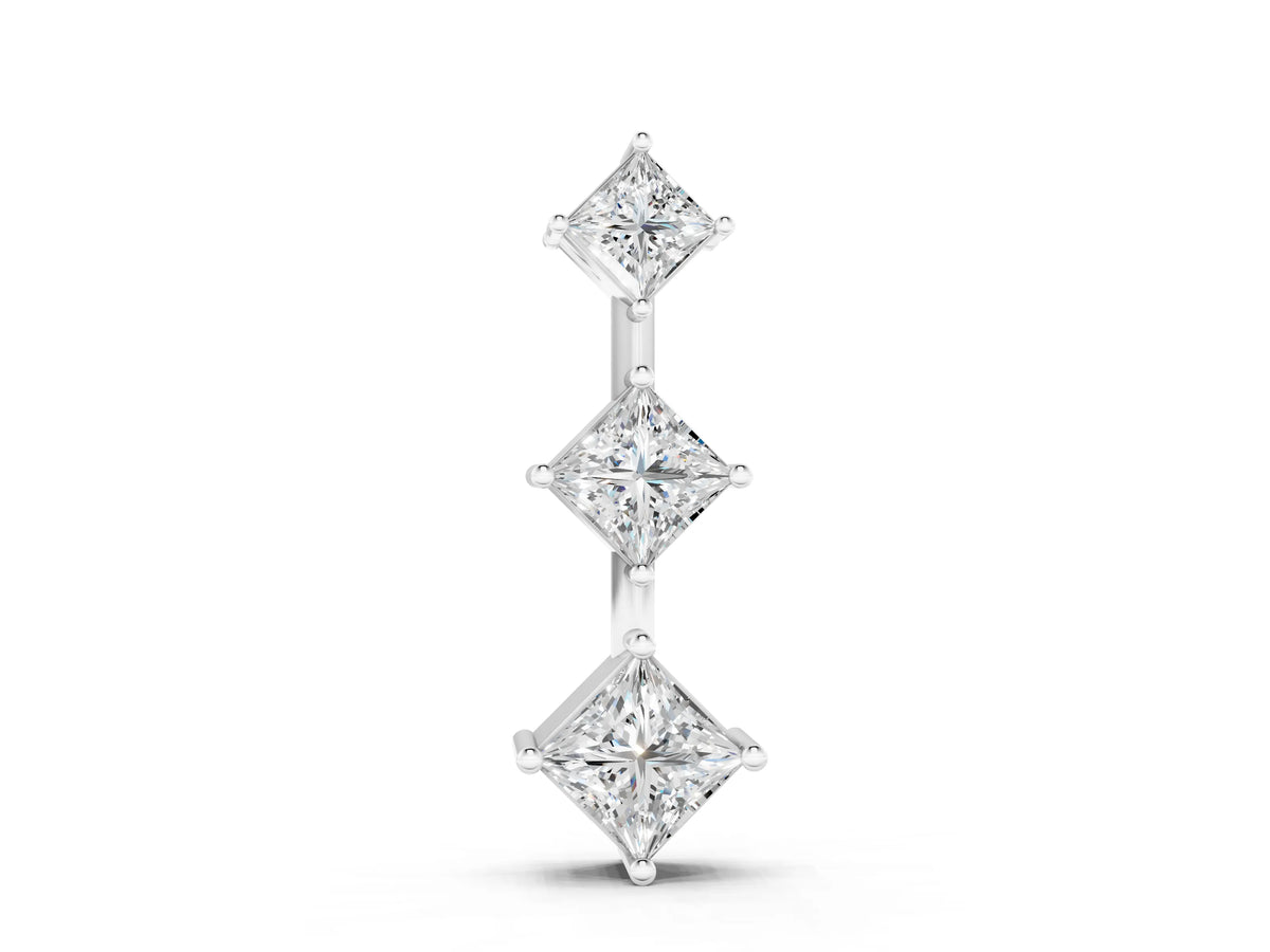 Silver Three-Stone Princess Cut Diamond Pendant with Four-Prong Setting_2