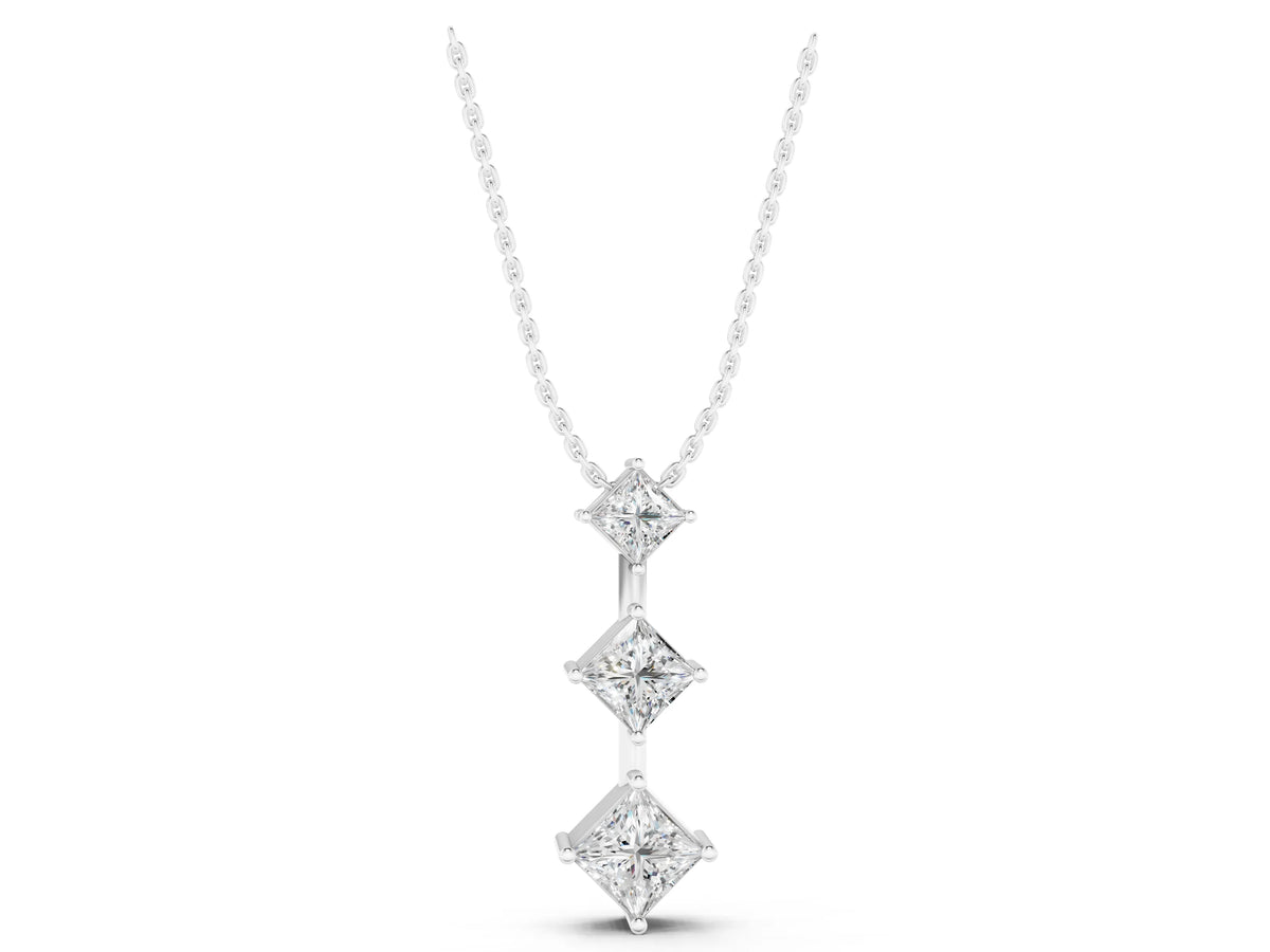 Silver Three-Stone Princess Cut Diamond Pendant with Four-Prong Setting_3