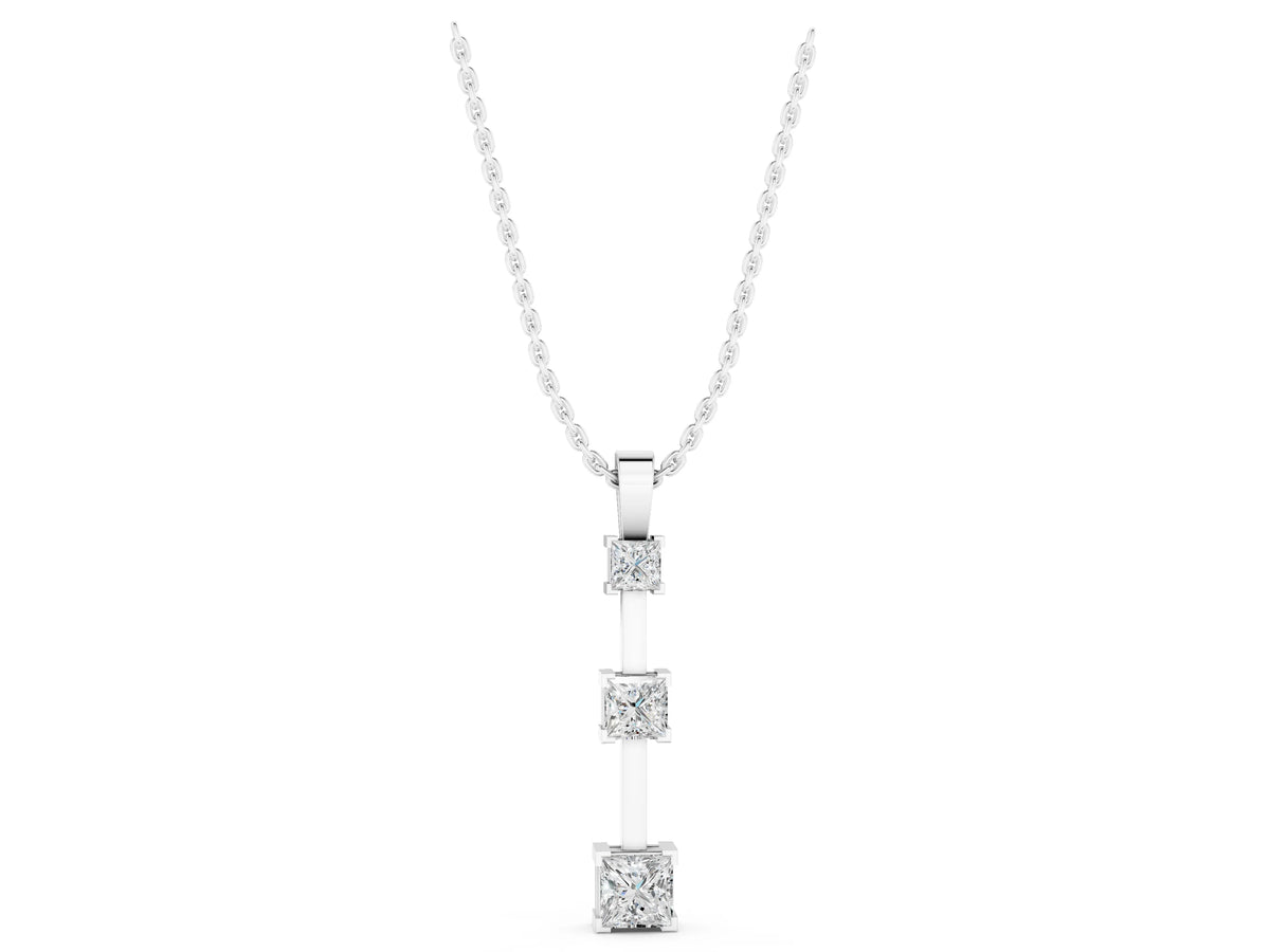 Silver Three-Stone Princess Cut Prong Set Pendant_3