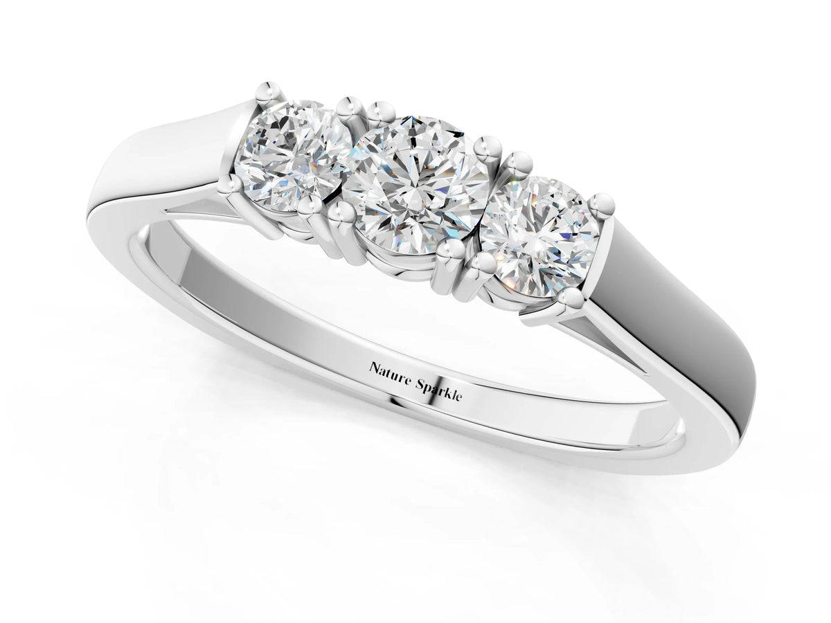 Silver Three-Stone Round Cut Diamond Channel Set Band with Prong Setting_13