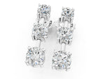 Silver Three-Stone Round Cut Drop Earrings with Prong Setting_7