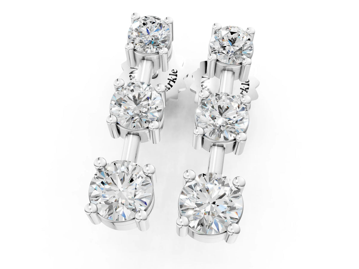 Silver Three-Stone Round Cut Drop Earrings with Prong Setting_7
