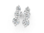 Silver Three-Stone Round Diamond Drop Earrings with Prong Setting on White Gold_4