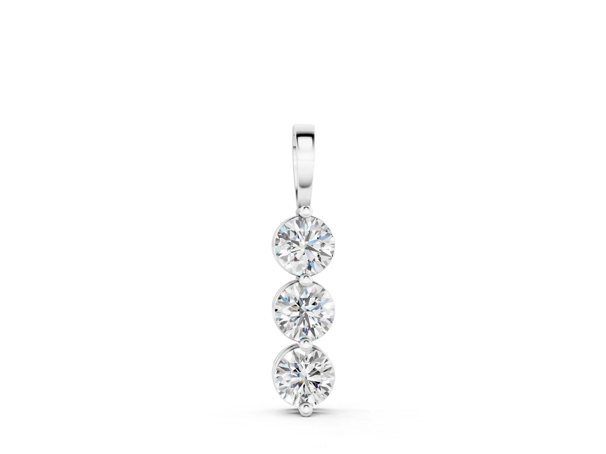 Silver Three-Stone Round Diamond Drop Pendant with Four-Prong Setting_4