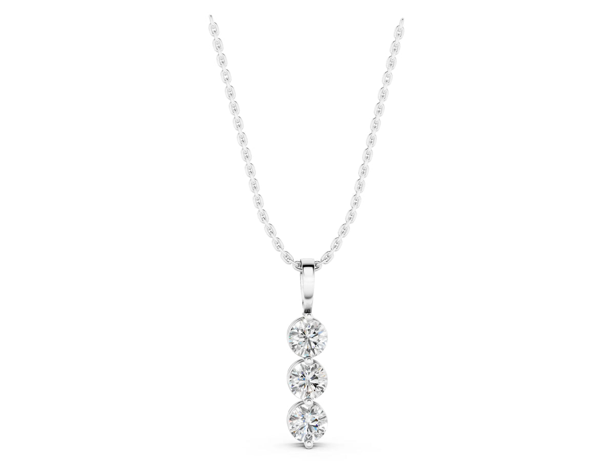 Silver Three-Stone Round Diamond Drop Pendant with Four-Prong Setting_5