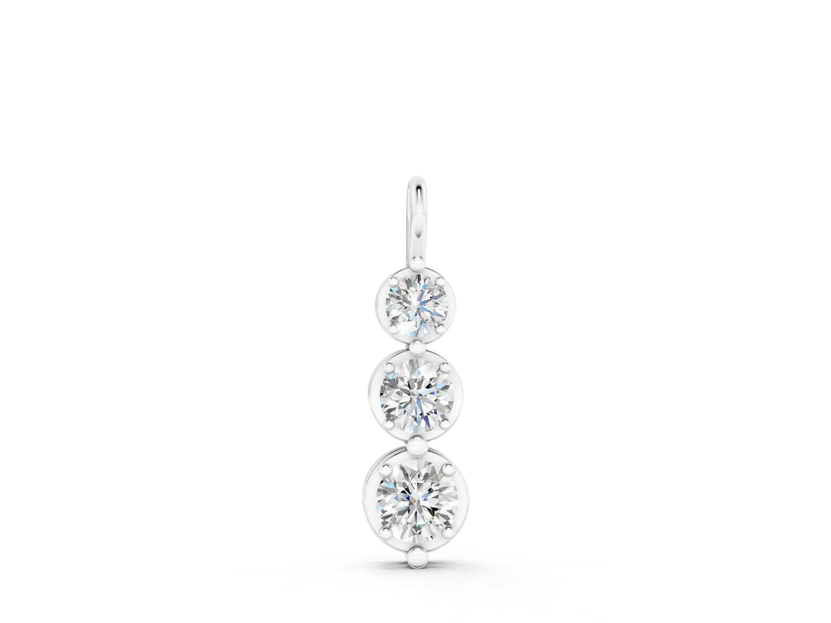 Silver Three-Stone Round Diamond Drop Pendant with Prong Setting_2