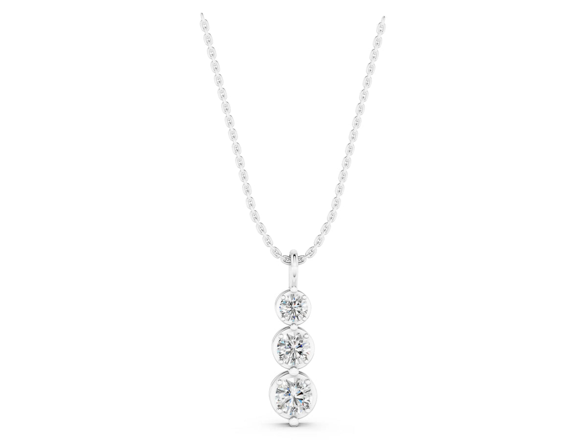 Silver Three-Stone Round Diamond Drop Pendant with Prong Setting_3