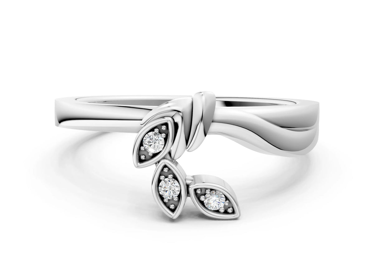 Silver Three-Stone Round Diamond Leaf Bypass Ring with Bezel Setting_12