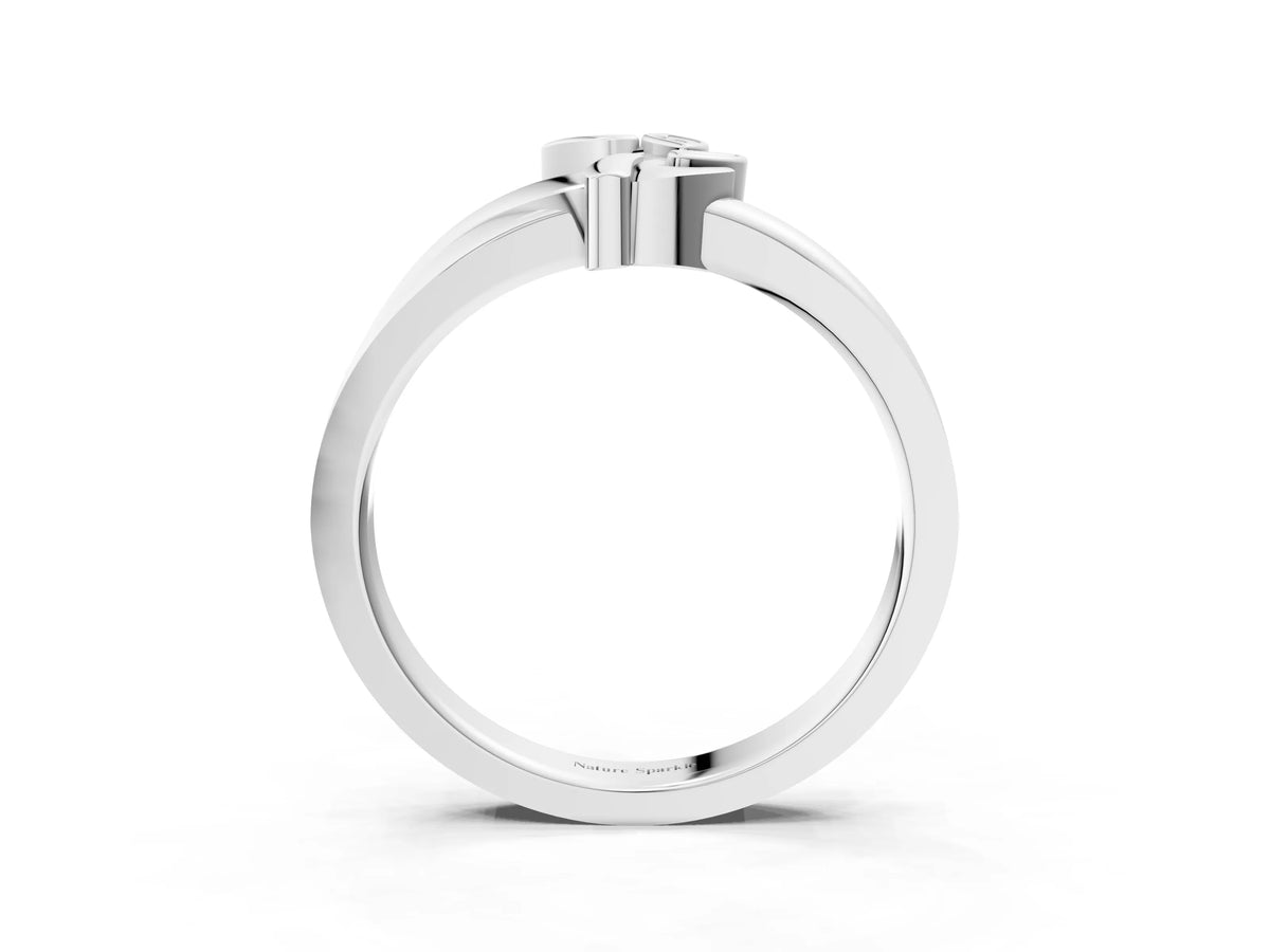 Silver Three-Stone Round Diamond Leaf Bypass Ring with Bezel Setting_15