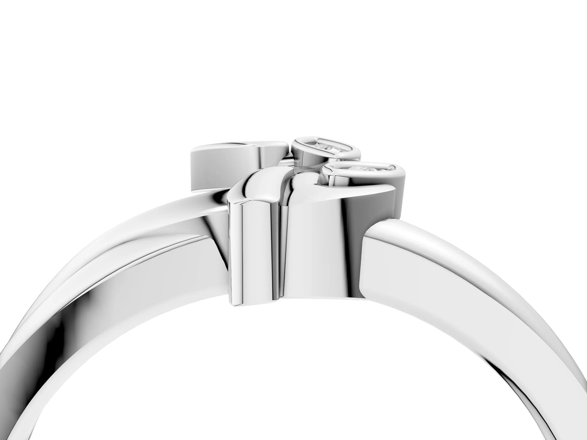 Silver Three-Stone Round Diamond Leaf Bypass Ring with Bezel Setting_16