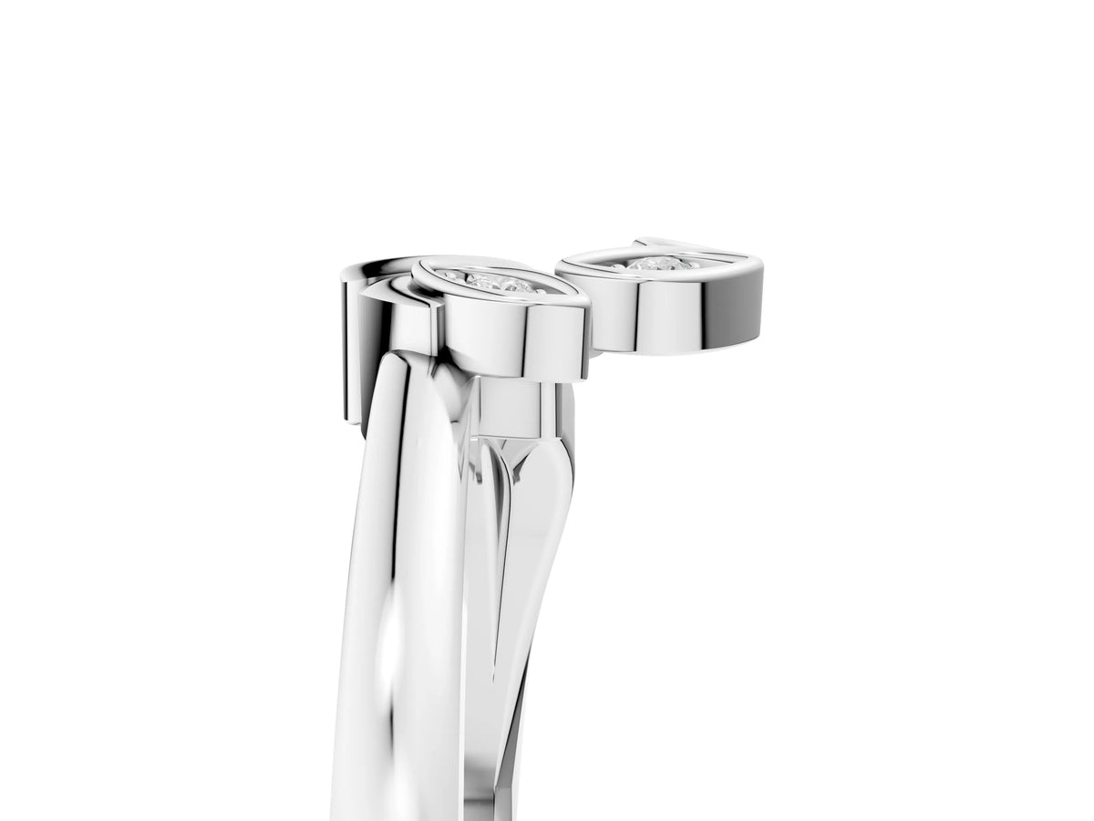 Silver Three-Stone Round Diamond Leaf Bypass Ring with Bezel Setting_17