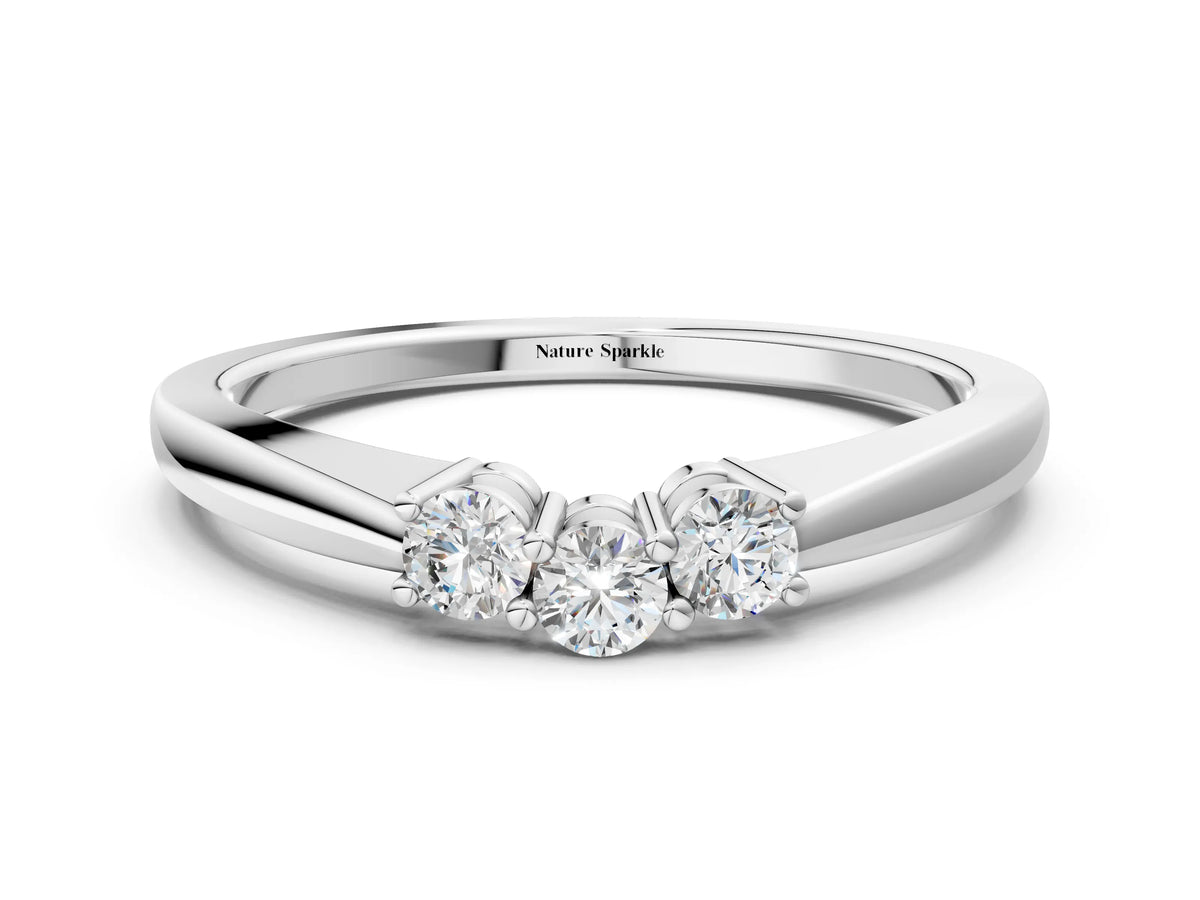 Silver Three-Stone Round Diamond Tension Set Solitaire Band with Prong Setting_12
