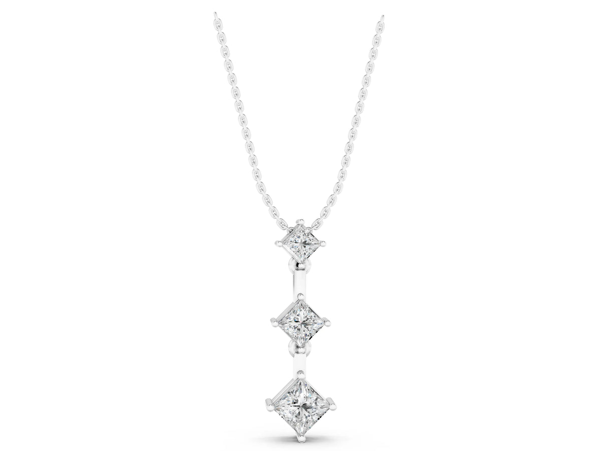 Silver Triple Princess Cut Drop Pendant with Four-Prong Setting_5
