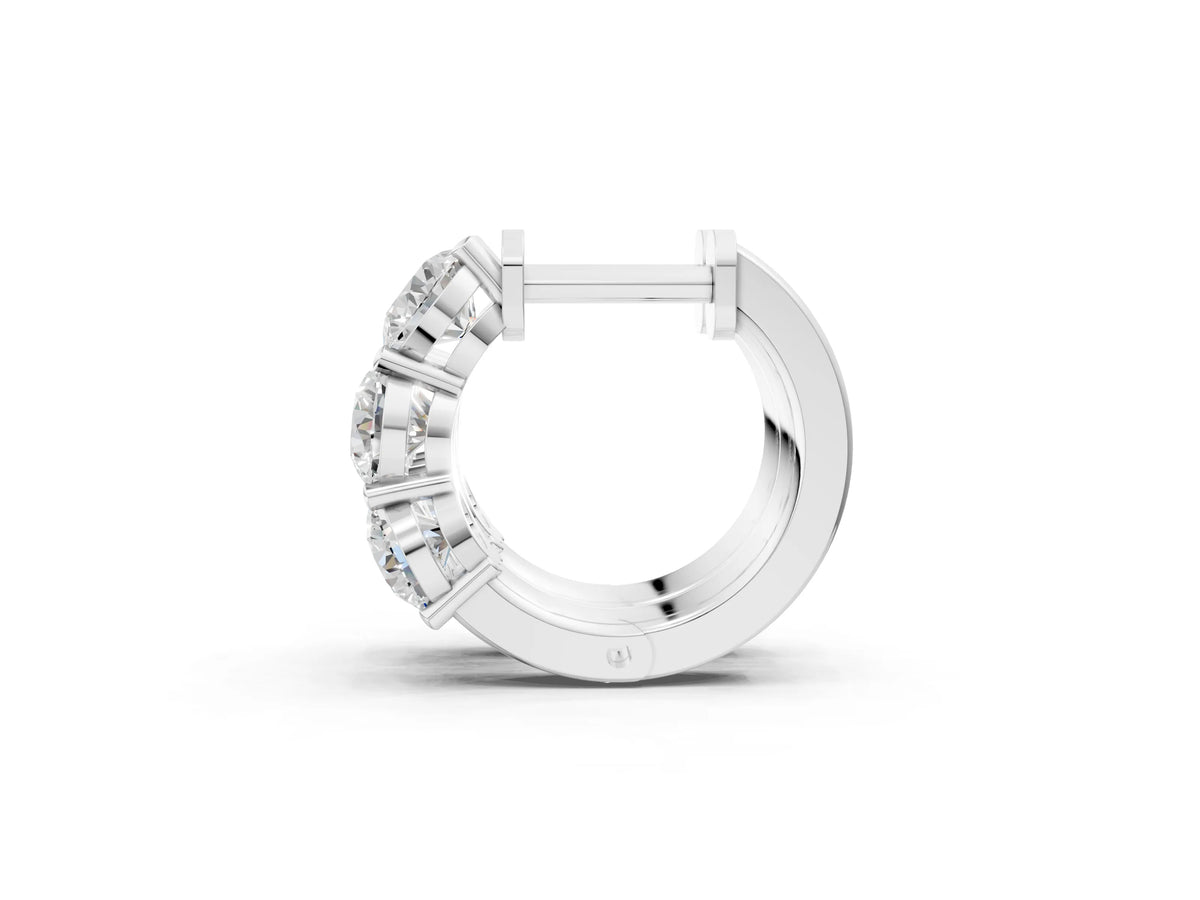 Silver Triple Round Diamond Huggie Earrings with Prong Setting_3