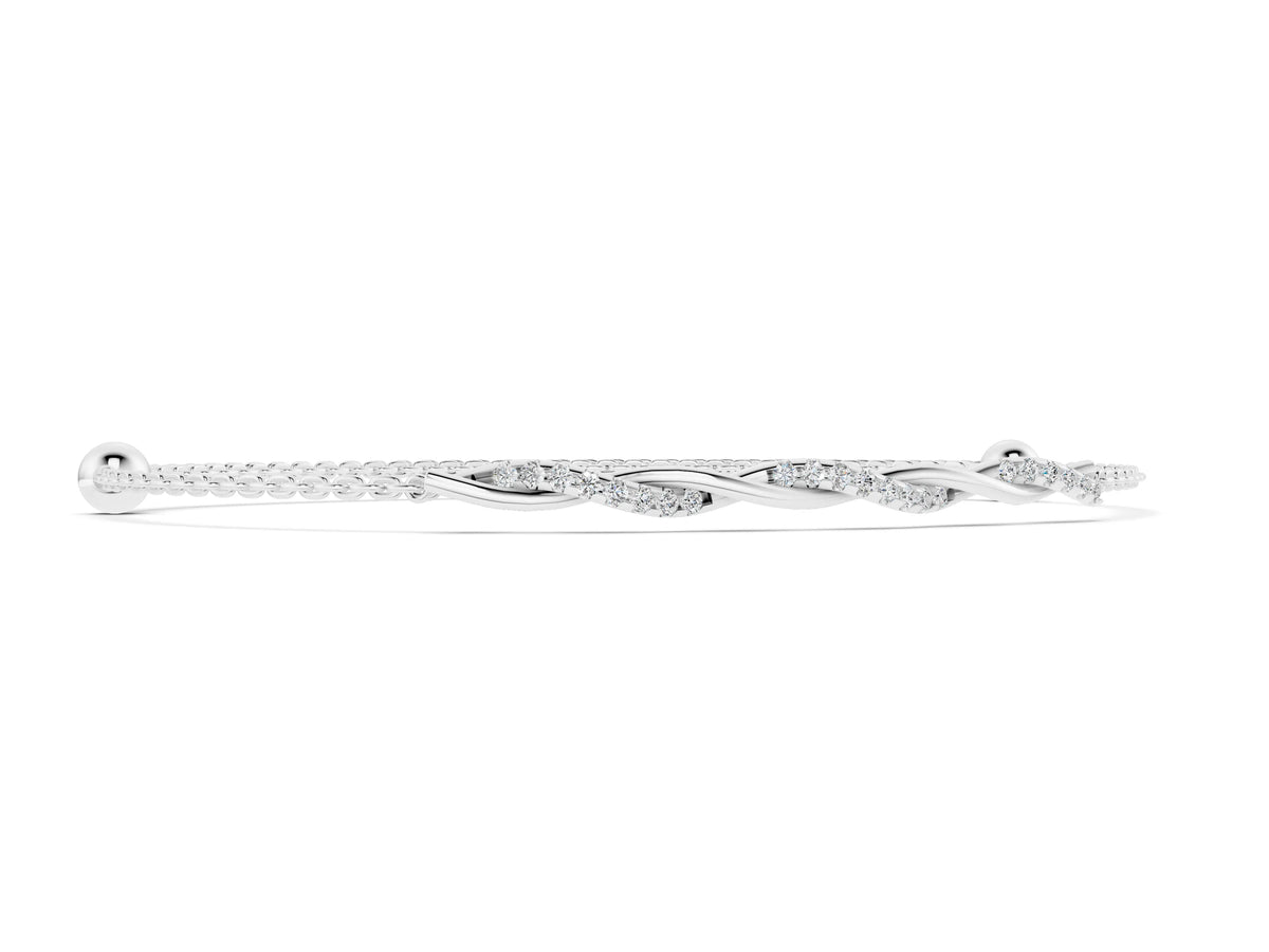 Silver Twisted Diamond Round-Cut Cable Chain Bracelet with Bezel Setting