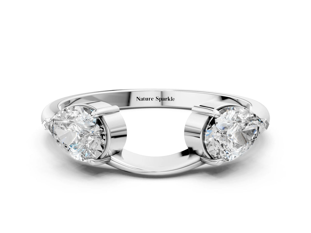 Silver Two-Stone Pear Diamond Bypass Ring with Prong Setting_12