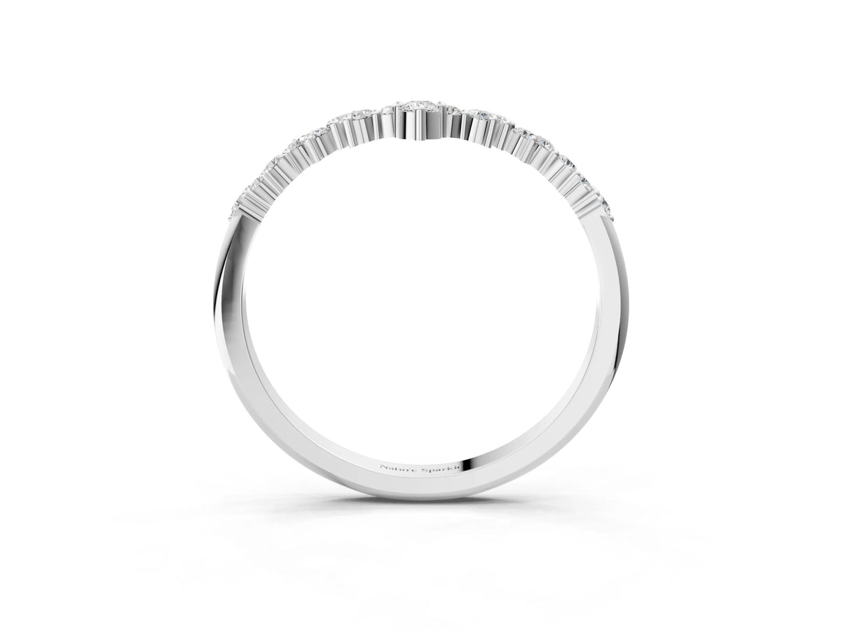 Silver V-Shaped Diamond Cluster Curved Band with Round Brilliant Cut Stones and Prong Setting_15