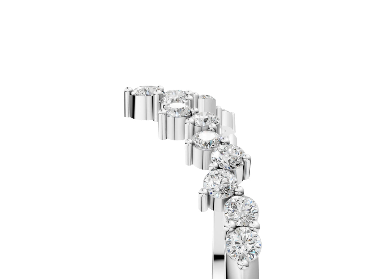 Silver V-Shaped Diamond Cluster Curved Band with Round Brilliant Cut Stones and Prong Setting_17