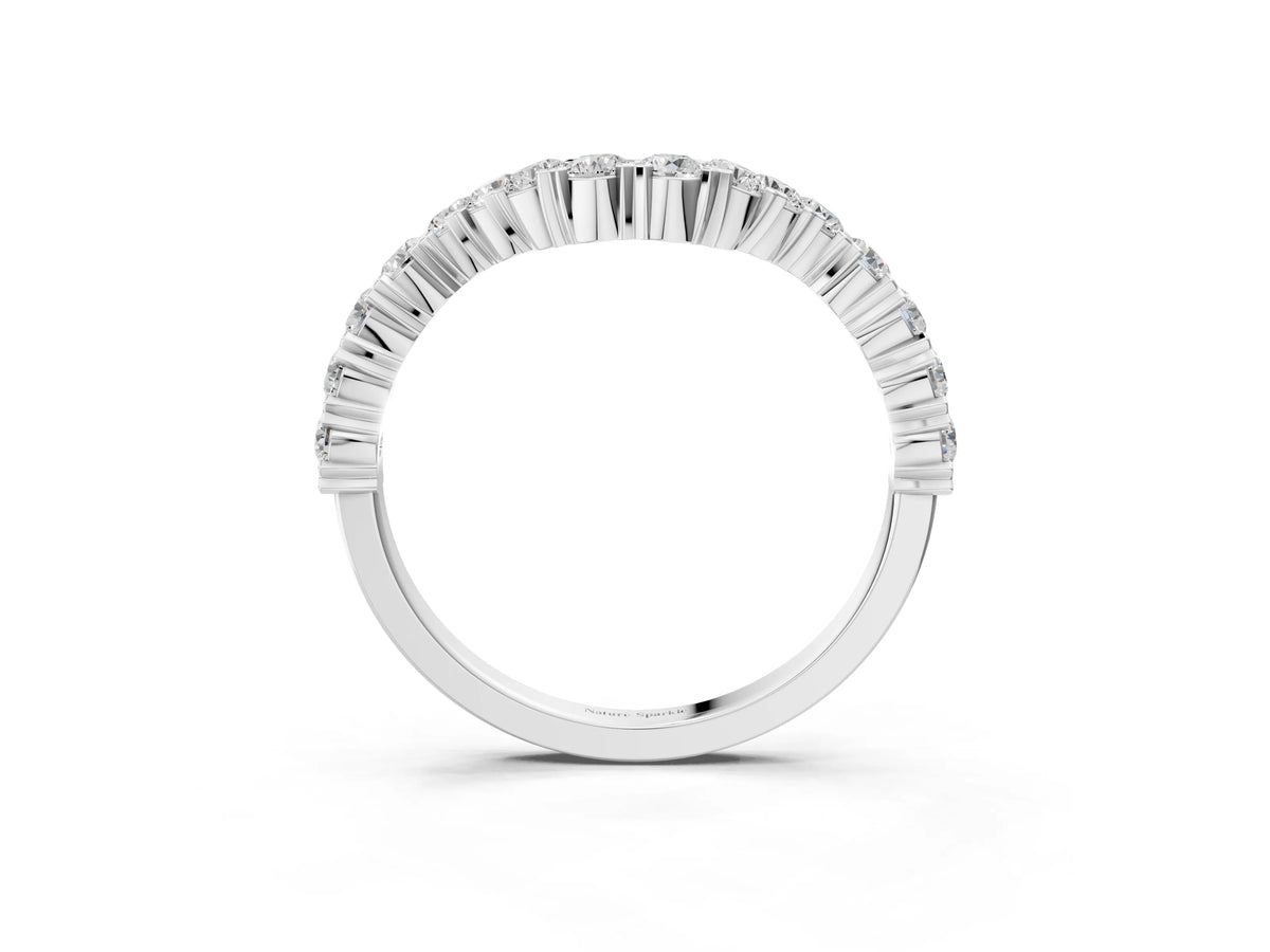Silver V-Shaped Diamond Round Cut Pavé Band with Prong Setting_15