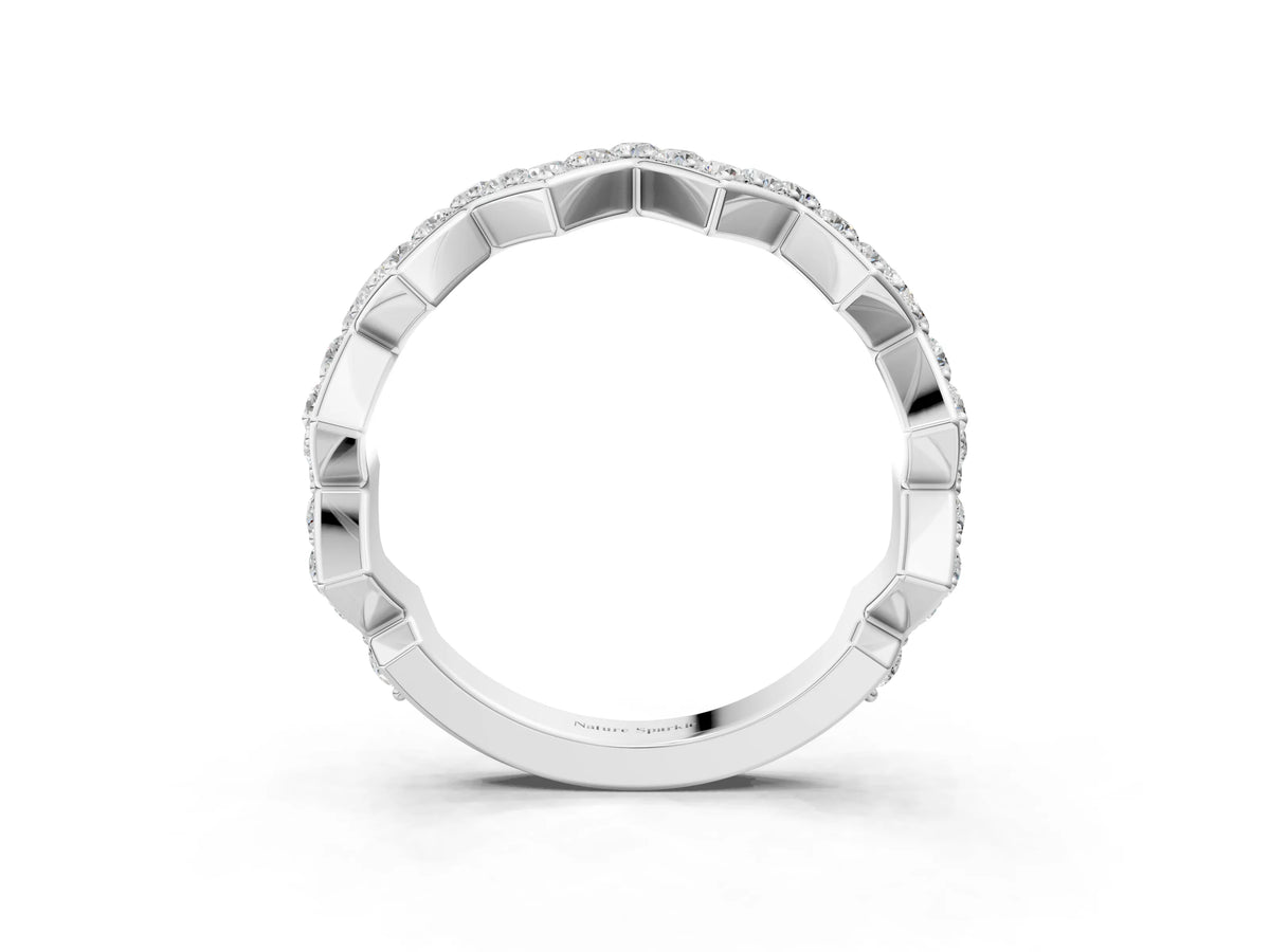 Silver Zigzag Diamond Pave Round Eternity Band with Prong Setting_9