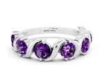 Six-Stone Round Amethyst Wave Band in Silver with Shared Prong Setting