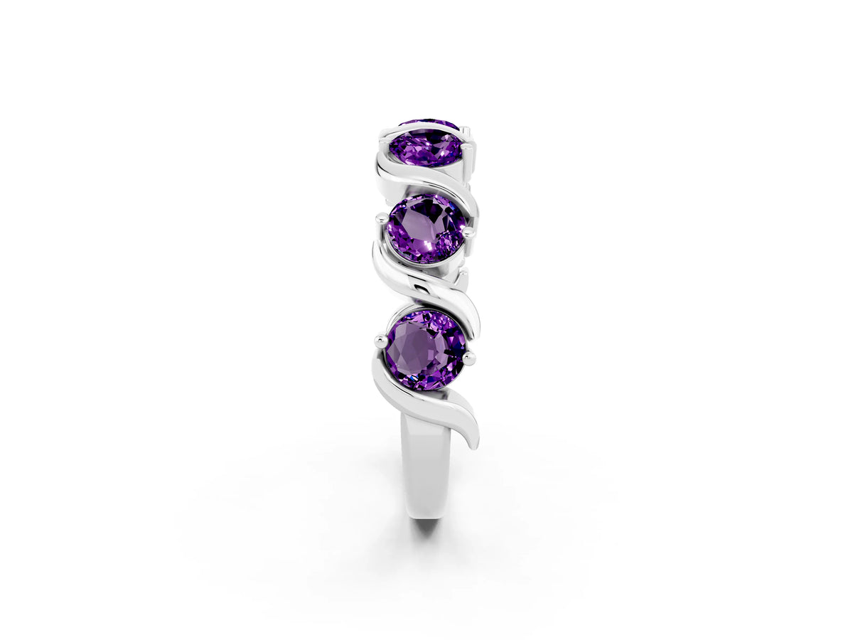 Six-Stone Round Amethyst Wave Band in Silver with Shared Prong Setting_2