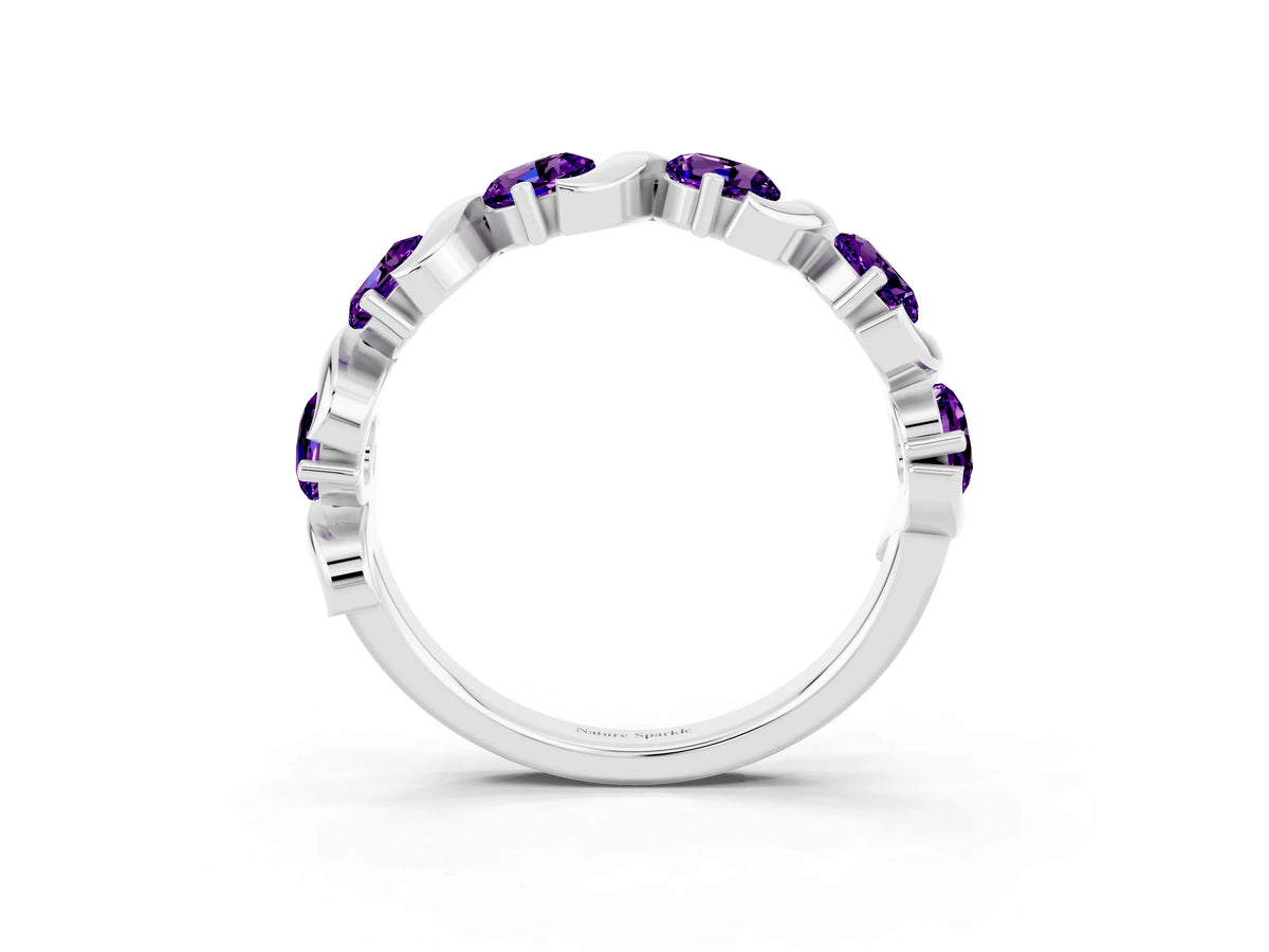 Six-Stone Round Amethyst Wave Band in White gold with Shared Prong Setting_3
