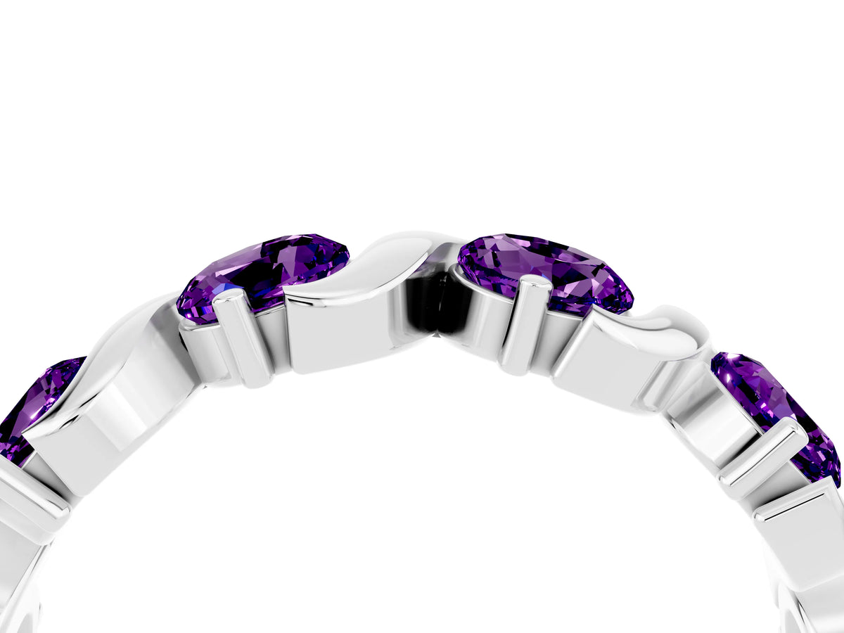 Six-Stone Round Amethyst Wave Band in White gold with Shared Prong Setting_4