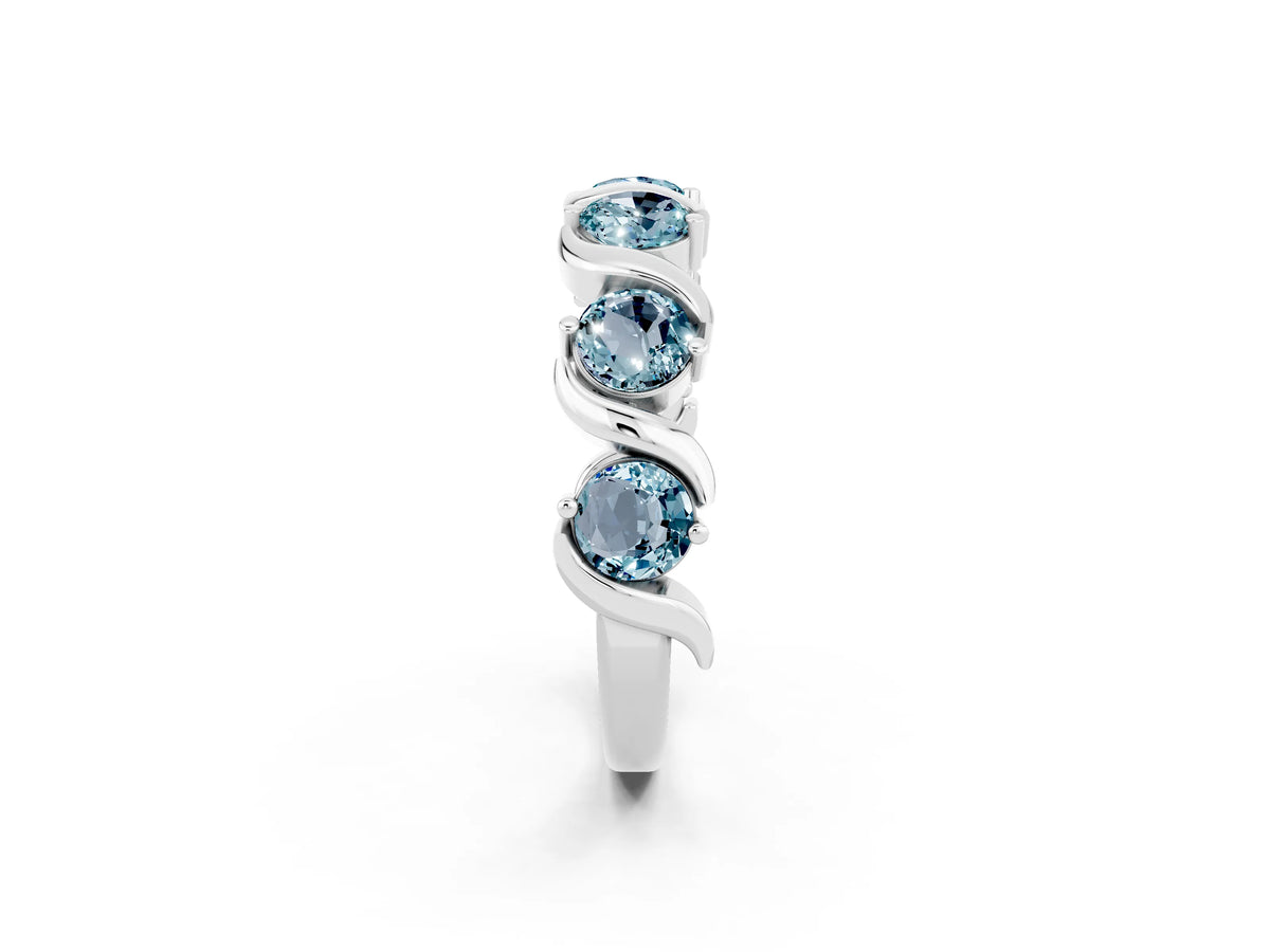 Six-Stone Round Aquamarine Wave Band in Silver with Shared Prong Setting_2
