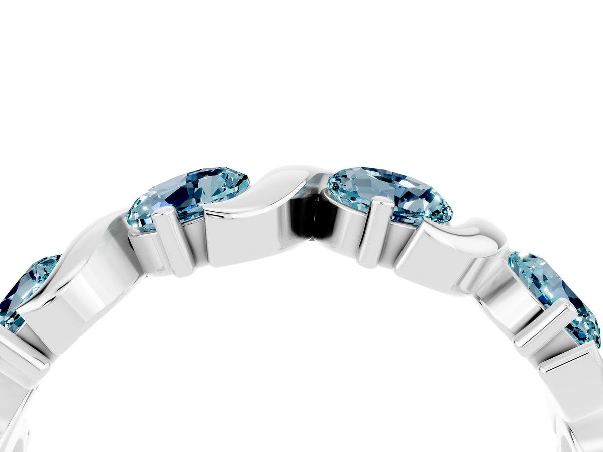 Six-Stone Round Aquamarine Wave Band in Silver with Shared Prong Setting_4