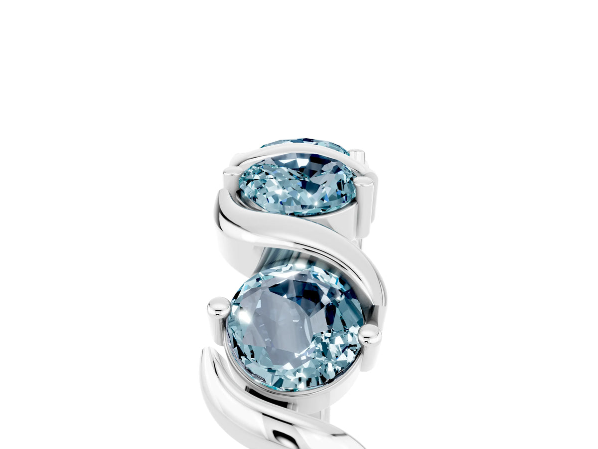 Six-Stone Round Aquamarine Wave Band in Silver with Shared Prong Setting_5