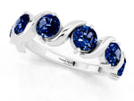 Six-Stone Round Blue Sapphire Wave Band in Silver with Shared Prong Setting_1