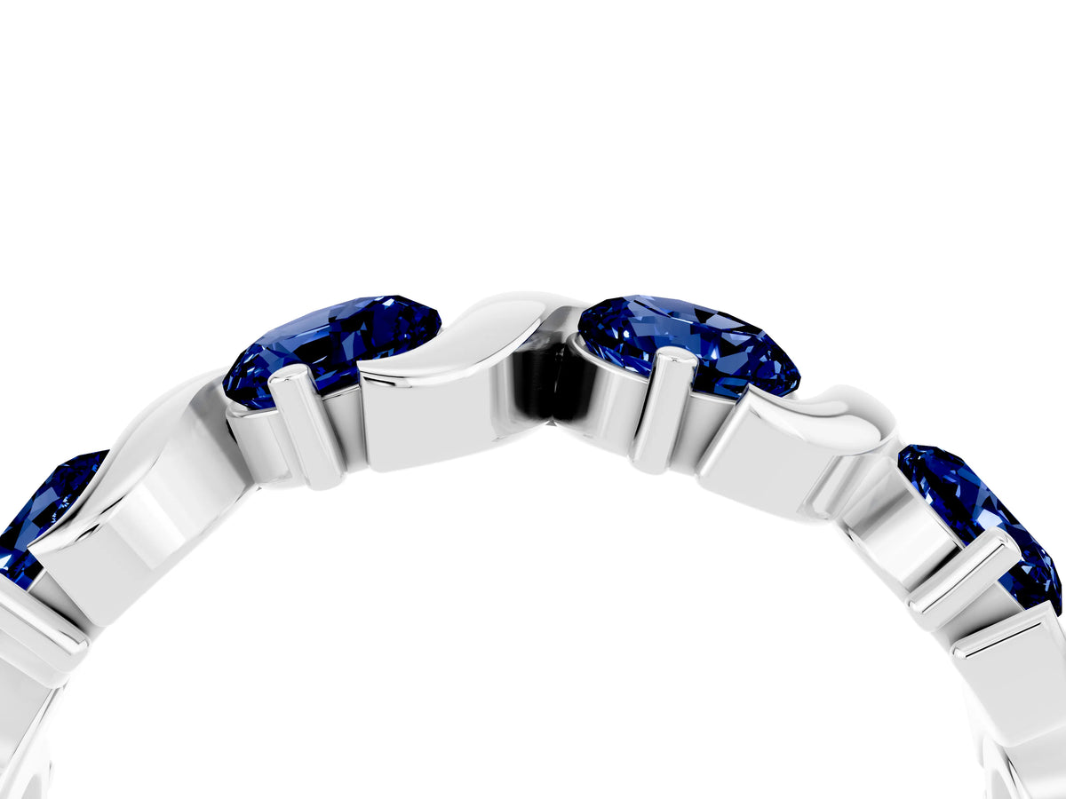 Six-Stone Round Blue Sapphire Wave Band in Silver with Shared Prong Setting_4