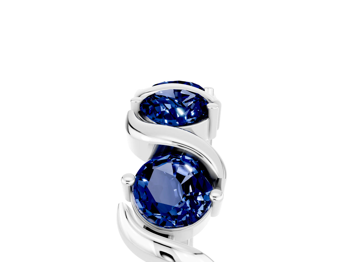 Six-Stone Round Blue Sapphire Wave Band in Silver with Shared Prong Setting_5