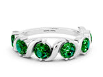 Six-Stone Round Emerald Wave Band in Silver with Shared Prong Setting
