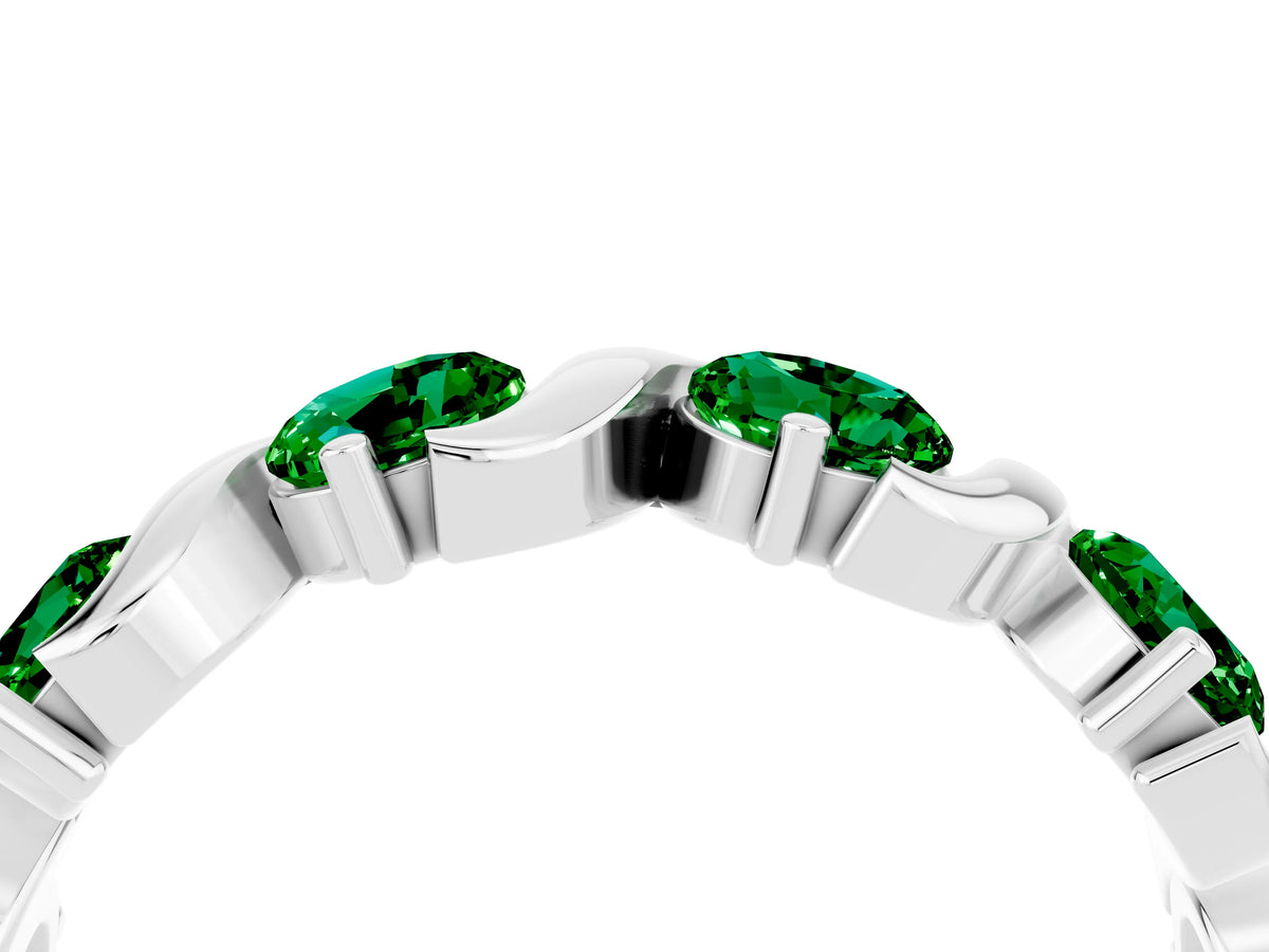 Six-Stone Round Emerald Wave Band in Silver with Shared Prong Setting_4