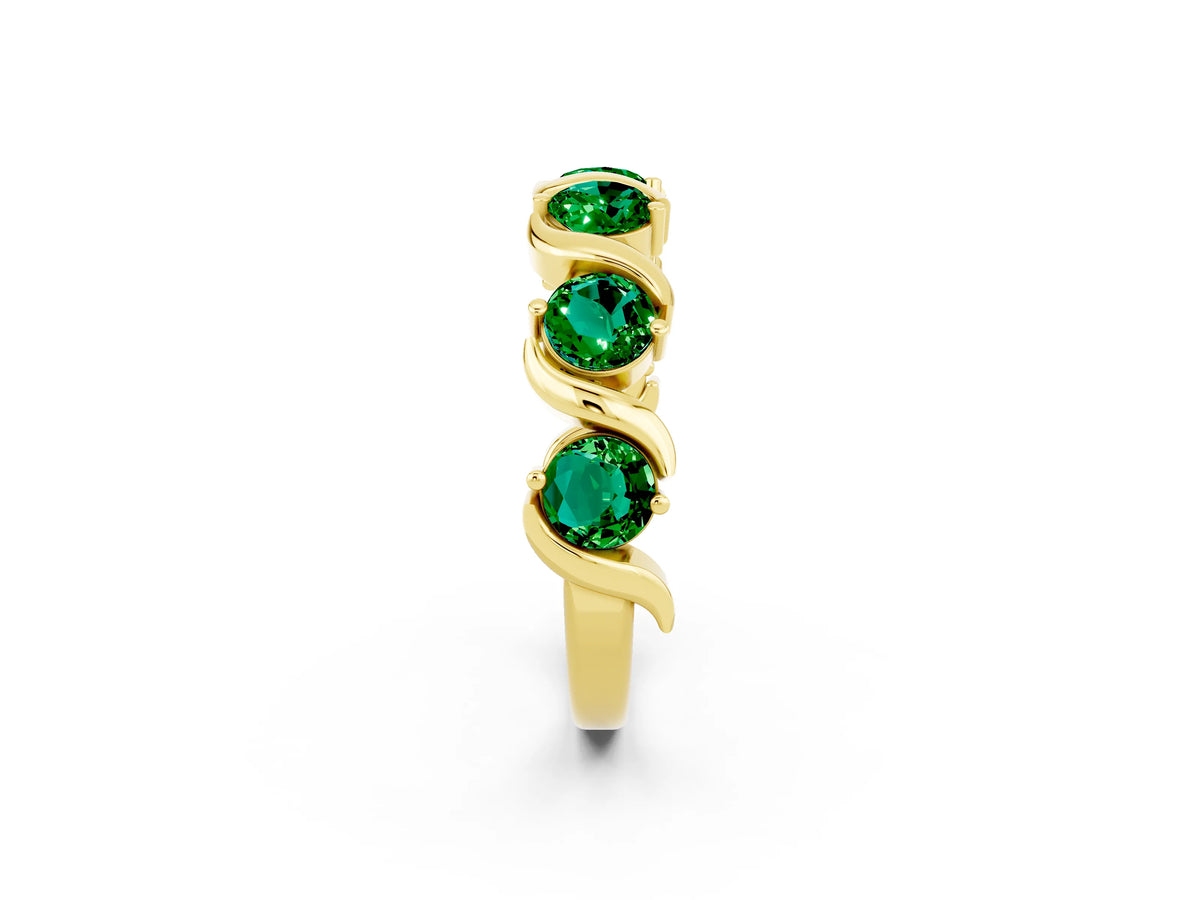 Six-Stone Round Emerald Wave Band in Yellow gold with Shared Prong Setting_2